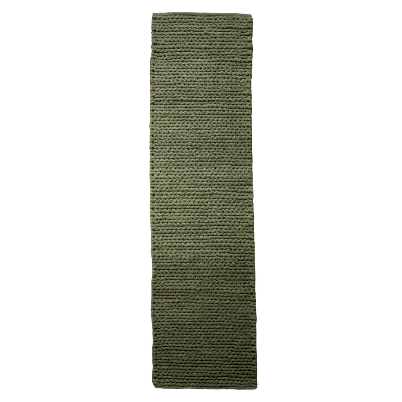 Anise Chunky Knit Wool Runner Rugs in Green