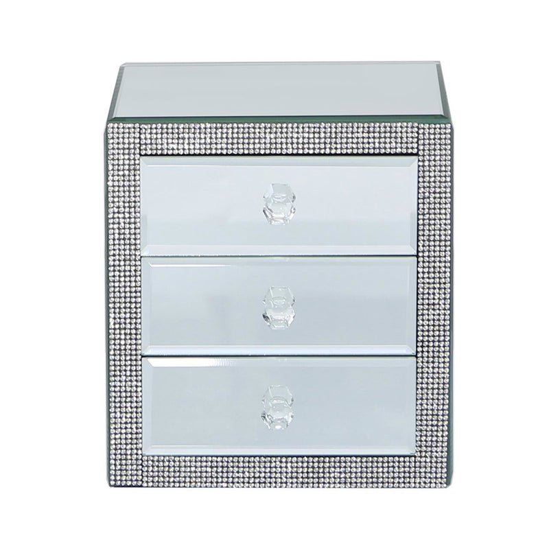 Diamante Glitz 3 Drawer Jellellery Box in Silver Grey