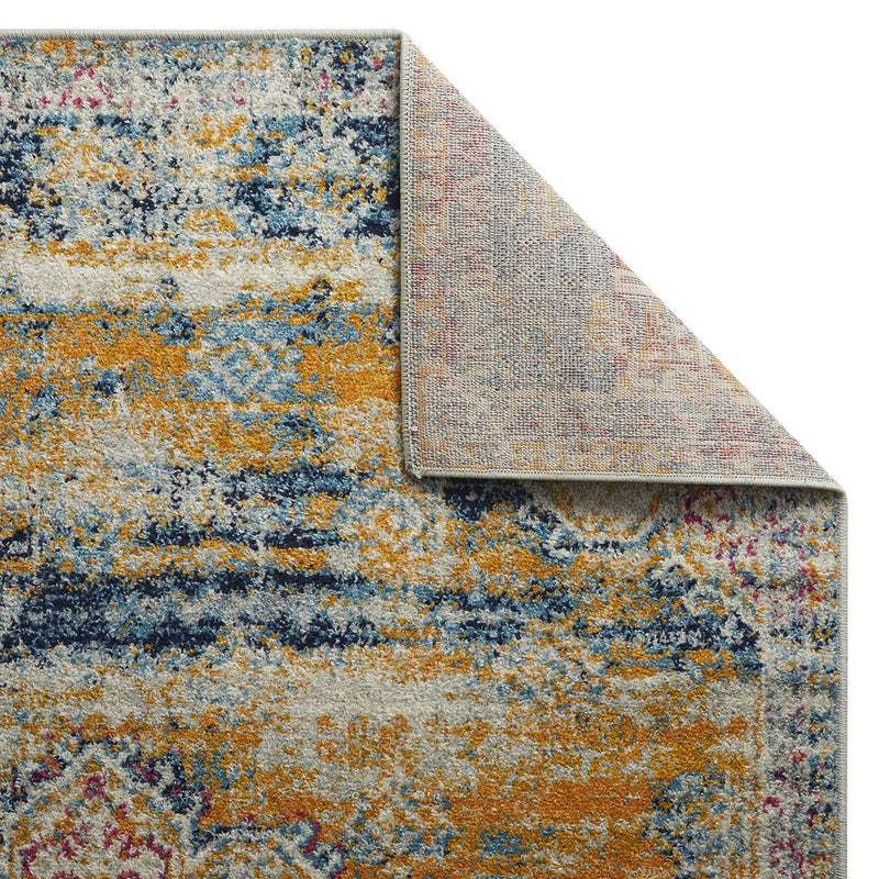 Gilbert 2061 X Traditional Distressed Runner Rugs in Blue Grey Mustard