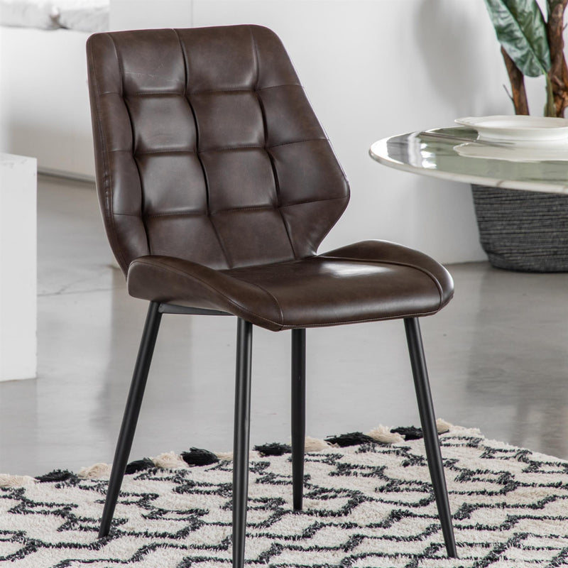 Marlin Brown Faux Leather Dining Chairs with Black Metal Legs set of 2