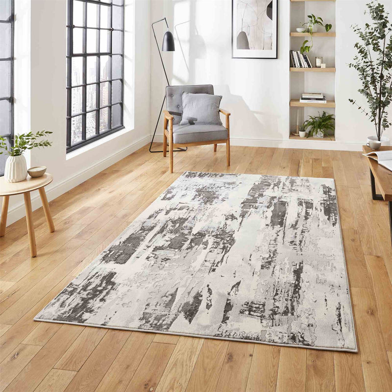 Apollo GR579 Modern Abstract Distressed Rugs in Grey Ivory White