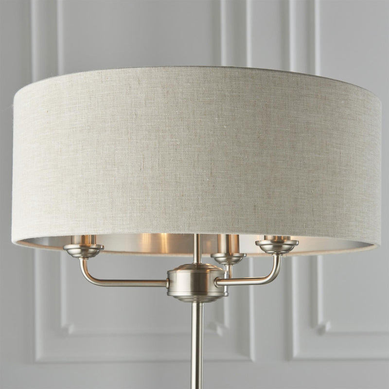Halliday Chrome 3 Bulb Floor Lamp with Natural Linen Shade