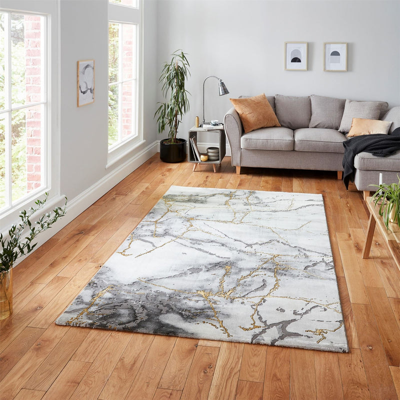 Craft 23270 Marble Effect Rugs in Ivory Gold