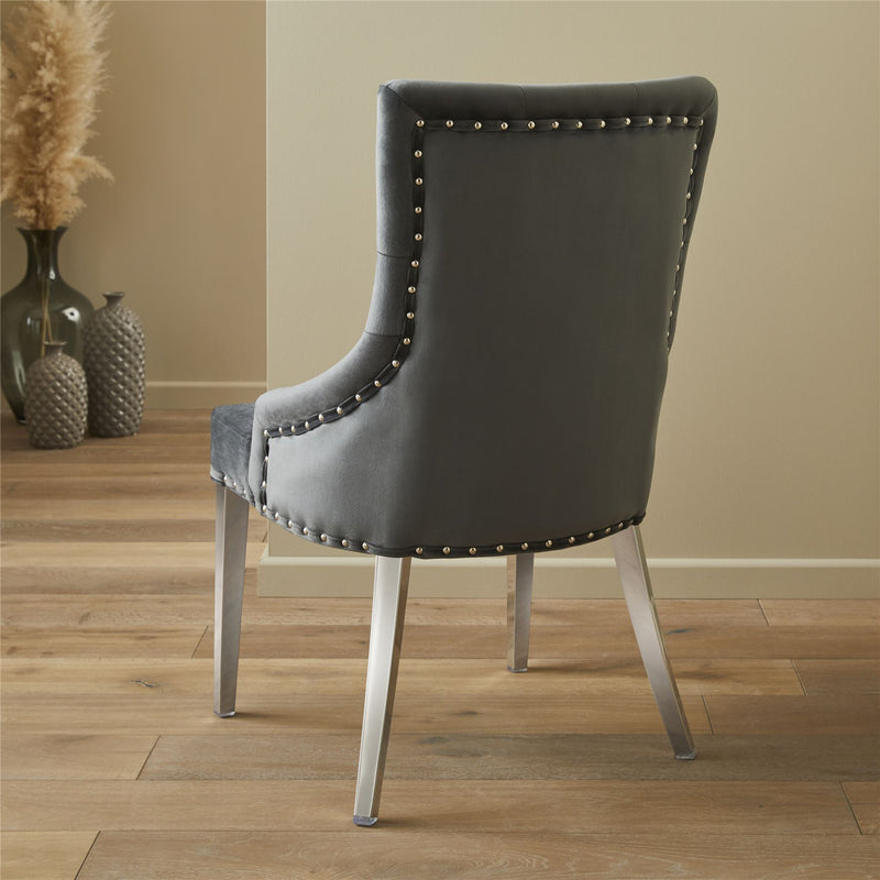 Leo Dark Grey Brushed Velvet Dining Chair