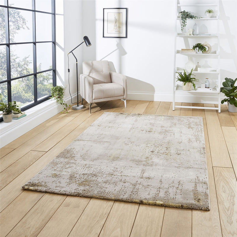 Florence 50034 Distressed Abstract Rugs in Beige Gold