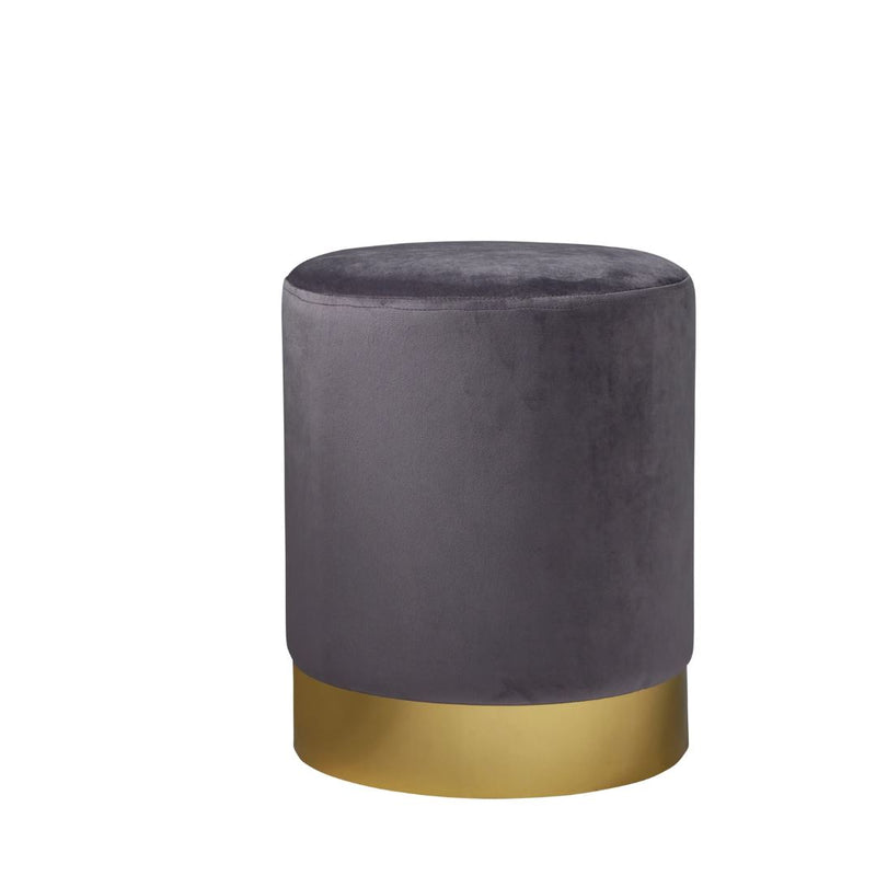 Eleanor Round Grey Velvet Stool with a Gold Finish