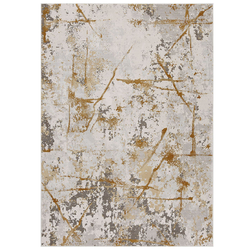 Astro Abstract Distressed Woven Rugs in Mustard Grey Cream 7150