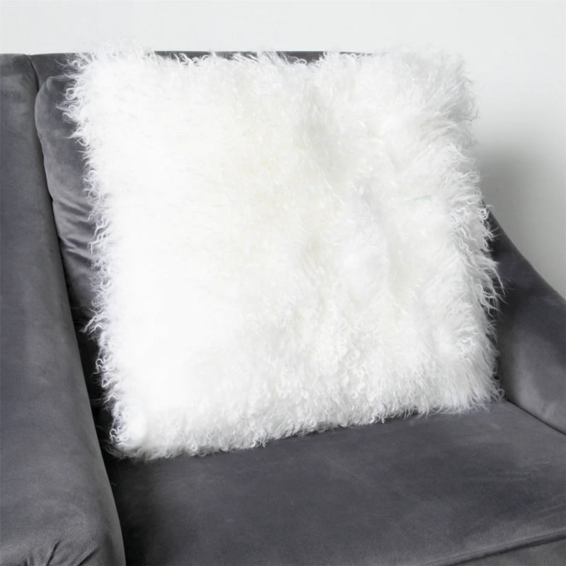 Heidi Curly Tibetan Sheepskin Cushion in Natural White