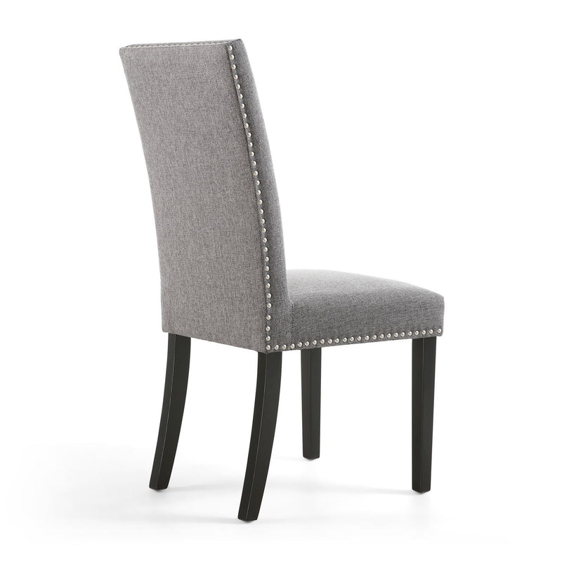 Ronda Stud Detail Linen Effect Steel Grey Dining Chair with Black Legs (Pair)