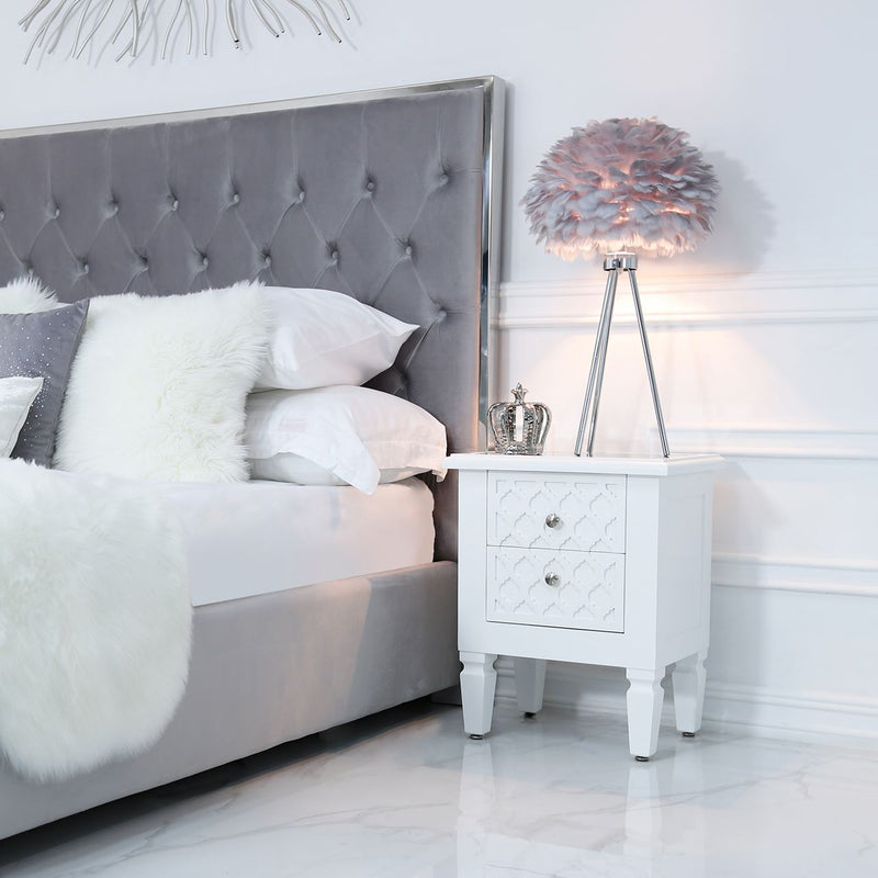 Anfa Trellis White Wood Bedside Cabinet