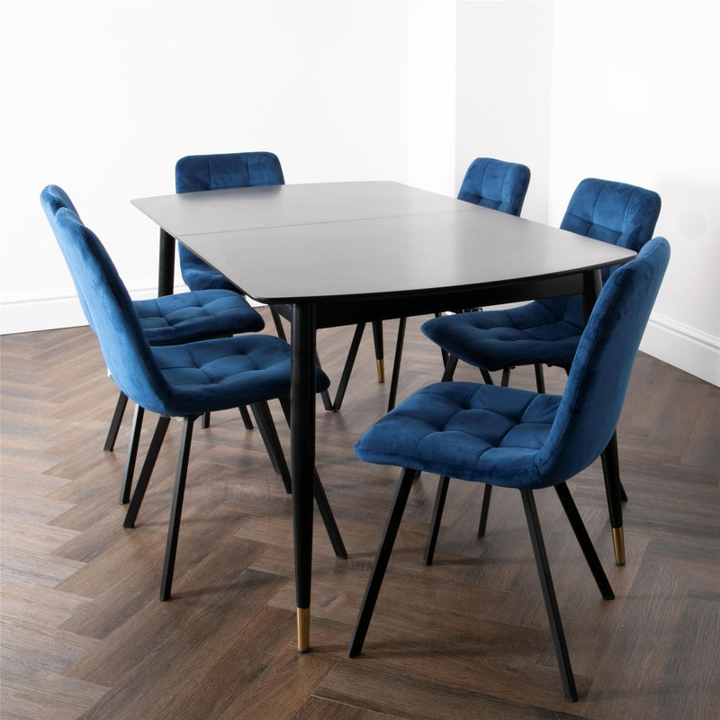 Coventry Espresso Walnut Wood Extendable Dining Table with Black and Gold legs