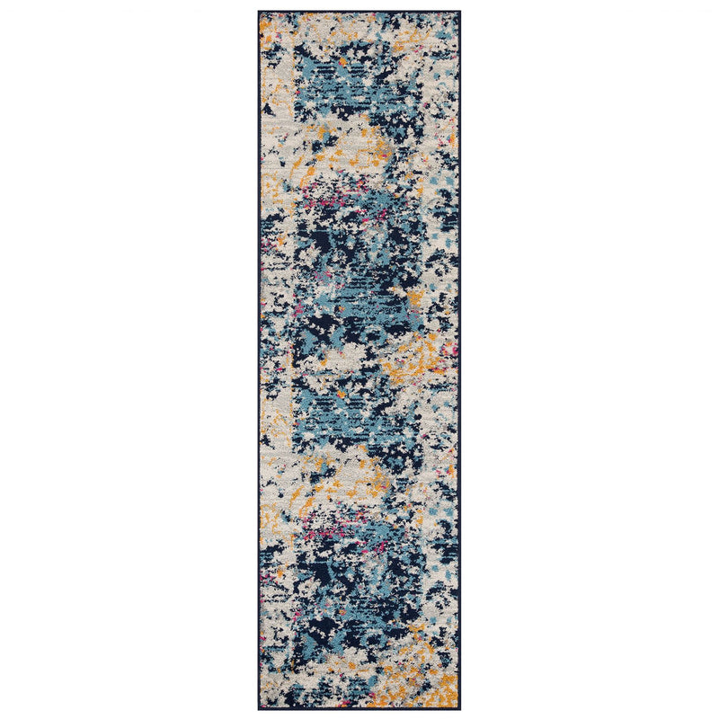 Gilbert 531 B Distressed Abstract Runner Rugs in Blue Grey Mustard