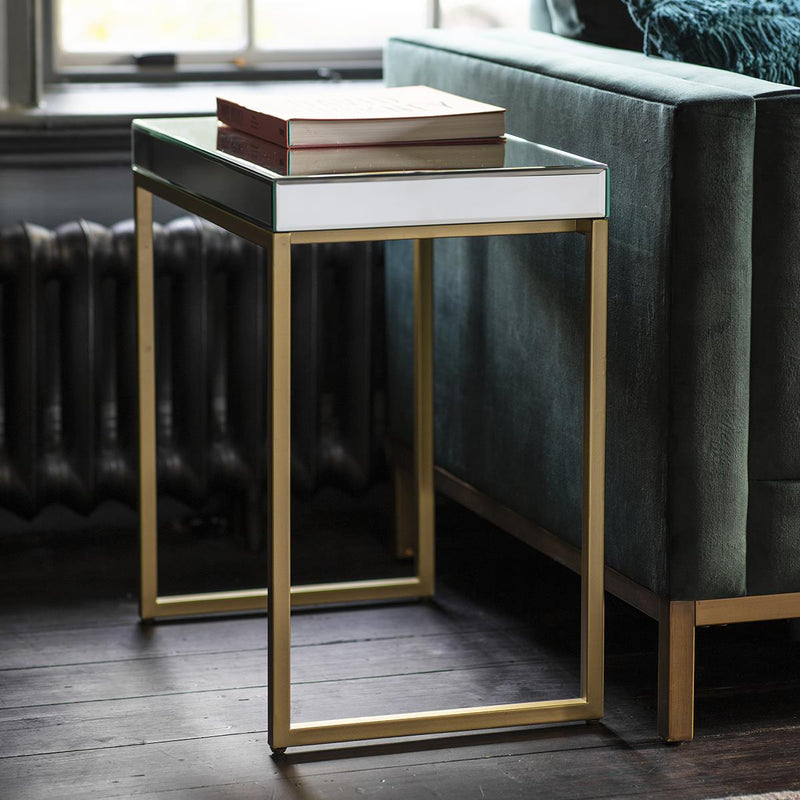 Poppy Mirrored Glass Top Side Table in Champagne