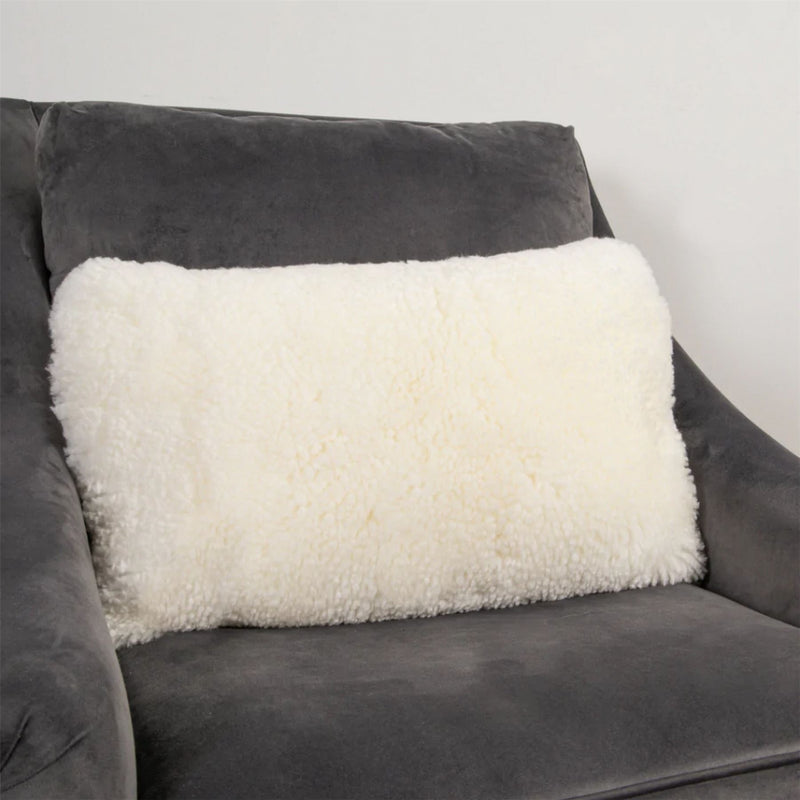 Talia Bolster Sheepskin Cushion in Ivory White