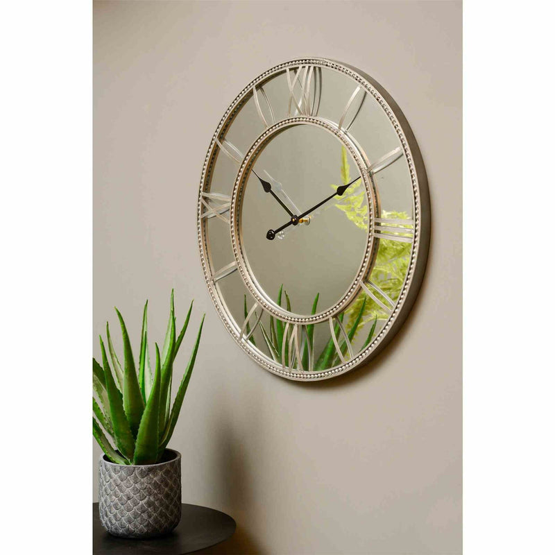 Lola Grey Framed Beaded Mirrored Round  Wall Clock