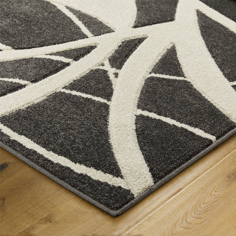 Portland 57 E Abstract Carved Runner Rugs in Charcoal Cream