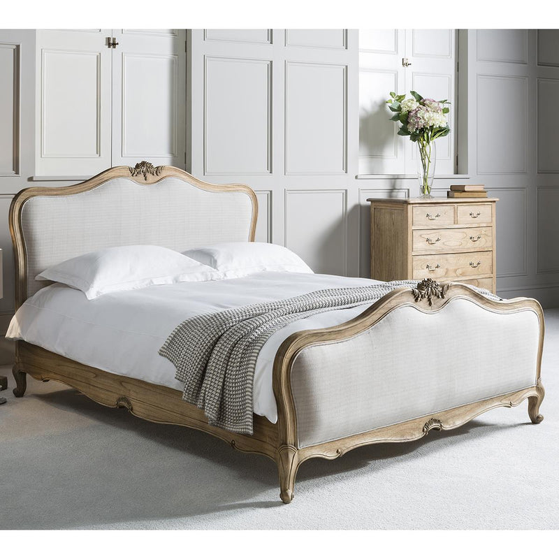Chateau Linen Upholstered Weathered Wooden Bed