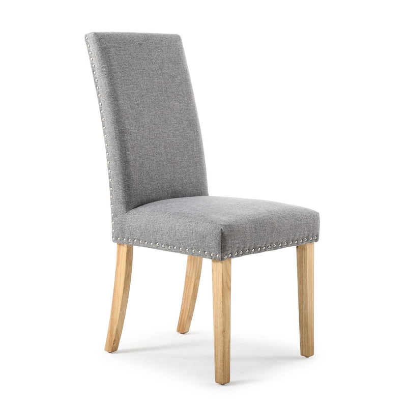 Ronda Stud Detail Linen Effect Silver Grey Dining Chair with Natural Legs
