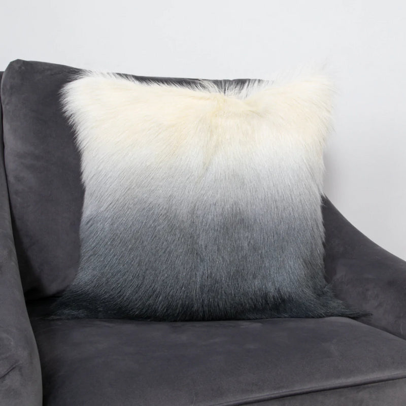 Isla Ombre Goatskin Cushion in Ivory Charcoal