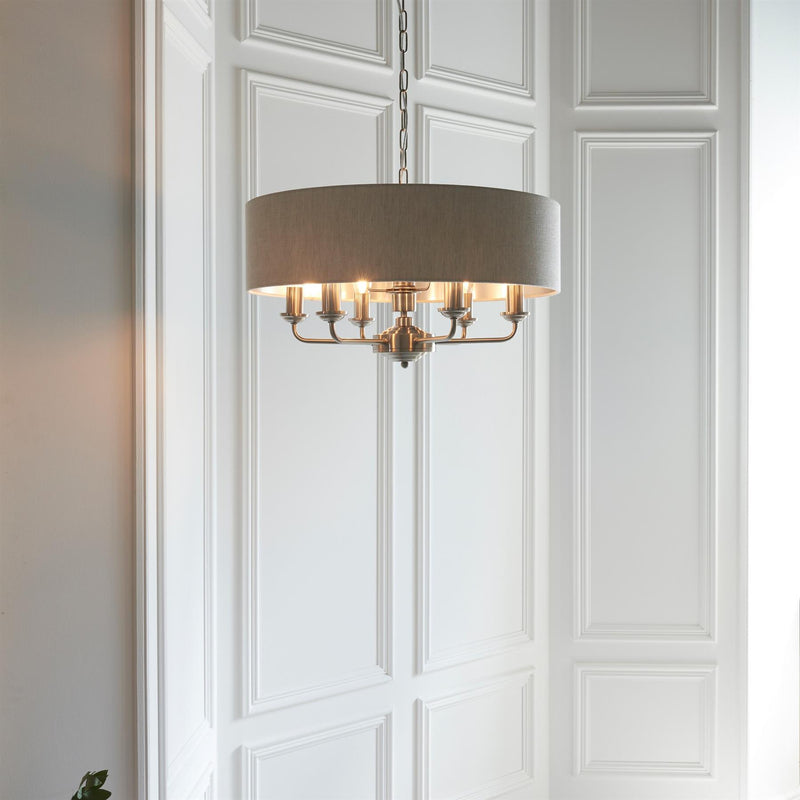 Halliday Chrome 6 Pendant Light with Natural Linen Shade