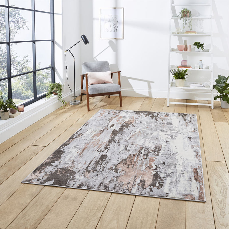 Apollo GR580 Modern Abstract Distressed Rugs in Grey Rose