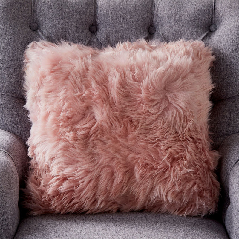 Greta Long Hair Sheepskin Cushion in Pink