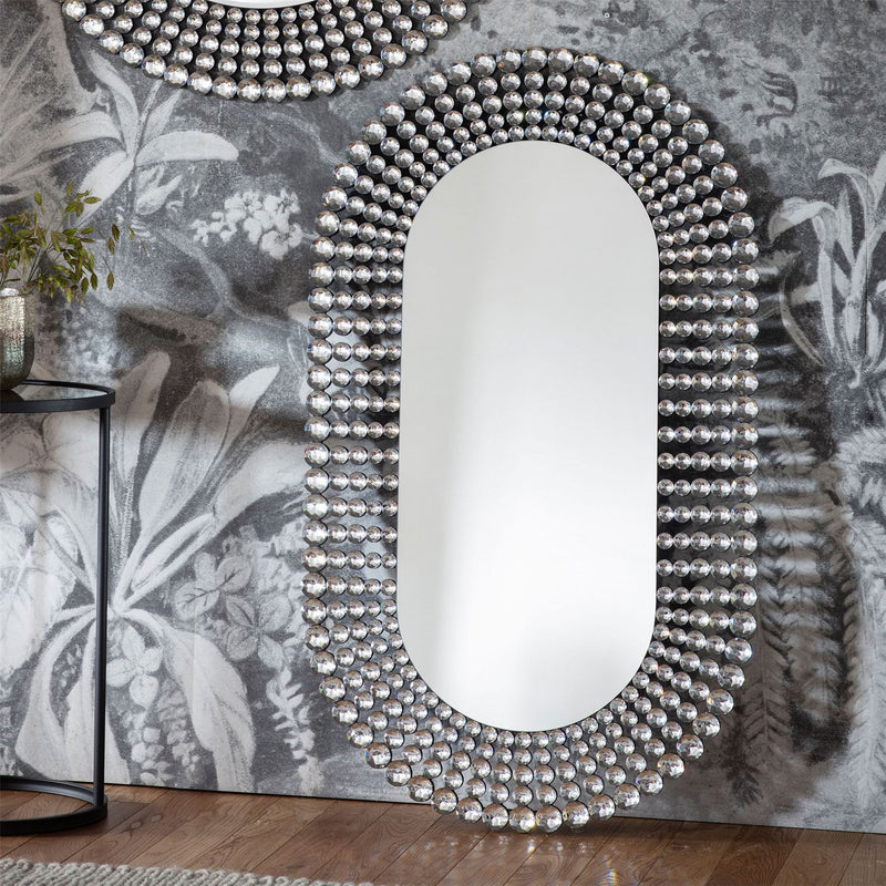 Luxe Tapi Sophia Oval Modern Mirror in Silver Grey