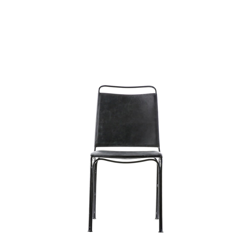 Penley Black Leather Dining Chair with Black Metal Legs set of 2