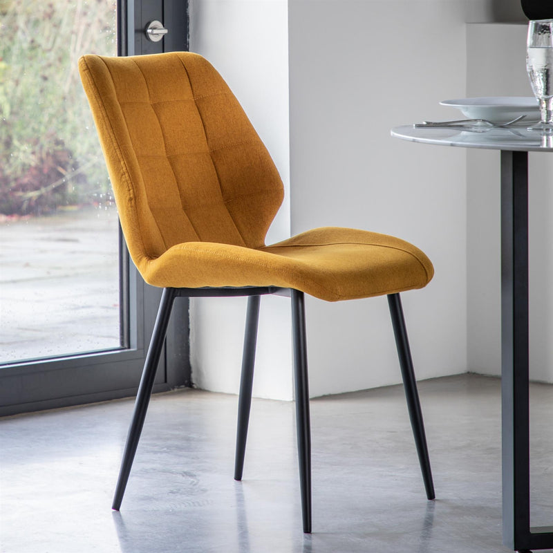 Marlin Saffron Yellow Dining Chairs with Black Metal Legs set of 2