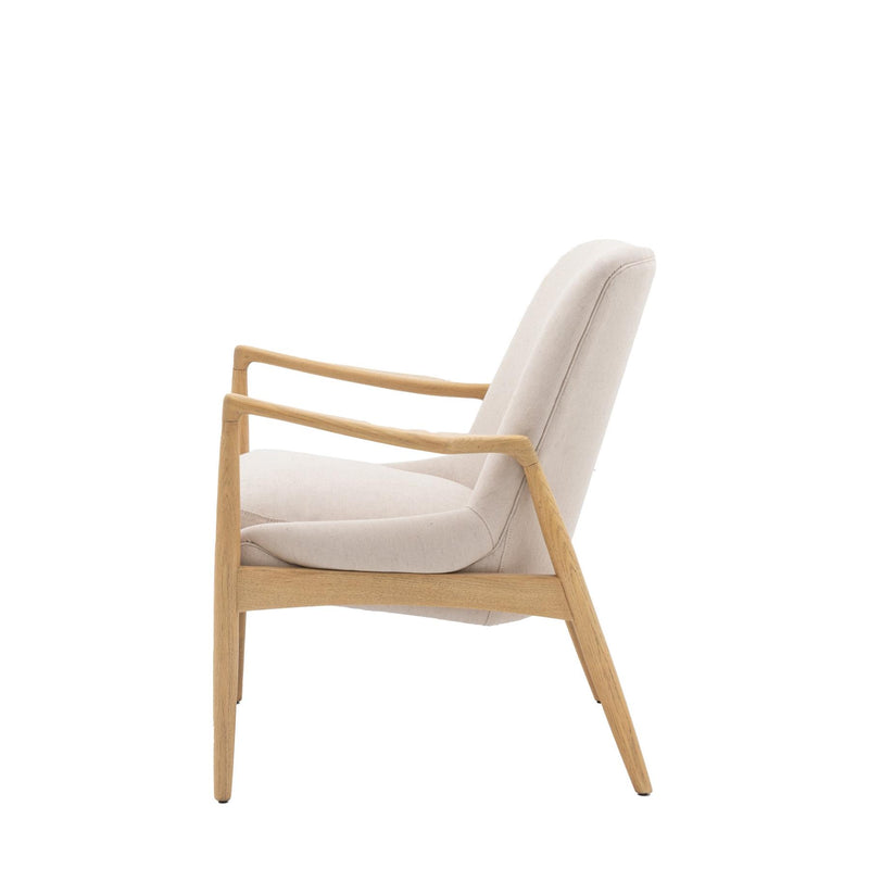 Tullia Natural Linen Armchair with Solid Oak Wood Legs