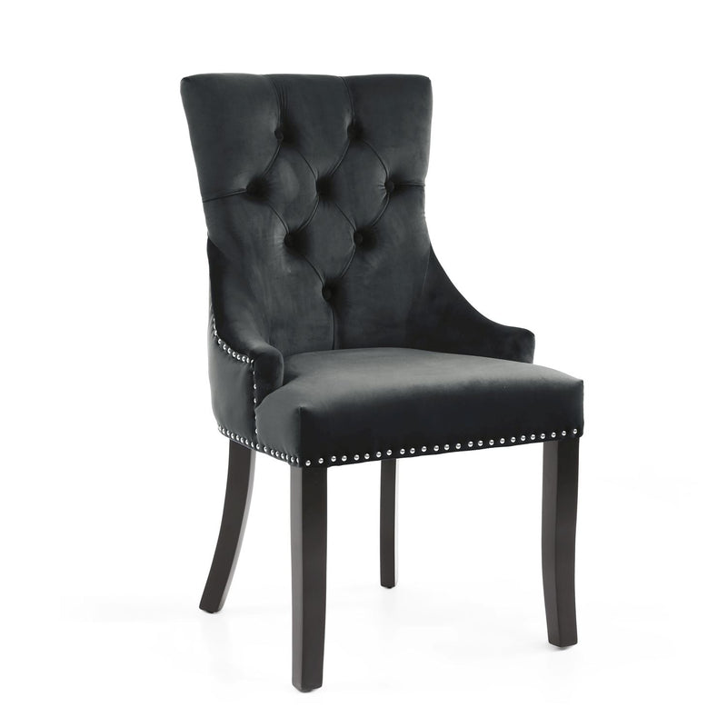 Anastasia Brushed Velvet Black Accent Chair set of 2 with Black Legs