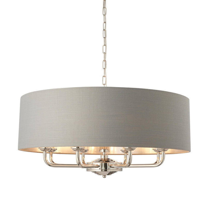Halliday Bright Nickel 8 Pendant Light with Charcoal Grey Shade