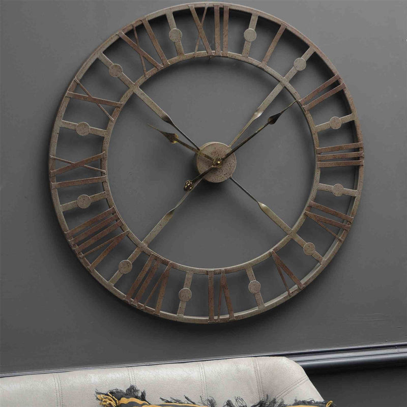 Maybel Antique Grey Skeleton Wall Clock