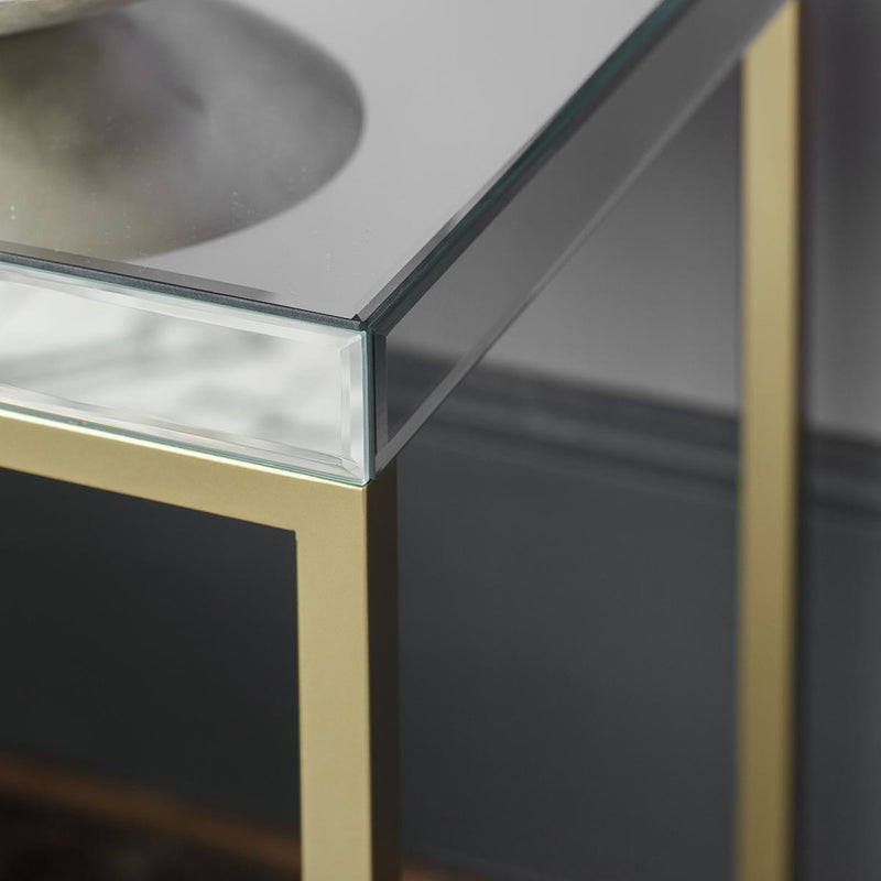 Poppy Mirrored Glass Top Side Table in Champagne