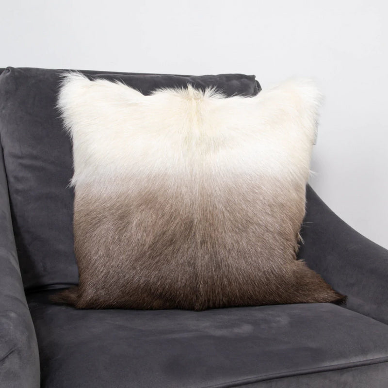 Isla Ombre Goatskin Cushion in Ivory Brown