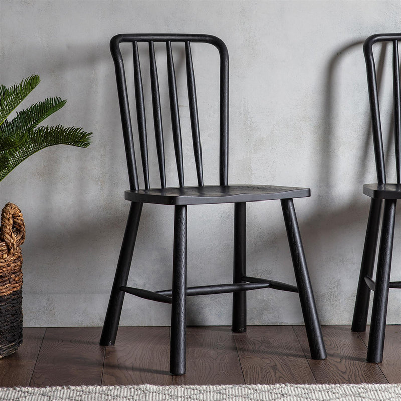 Freya Scandi Dining Chairs in Black Oak Wood Set of 2