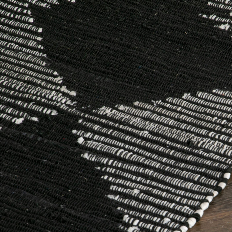 Conch Diamond Leather Boho Runner Rug in Black