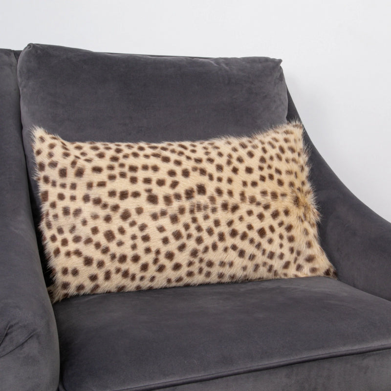 Akira Leopard Print Goatskin Bolster Cushion in Brown
