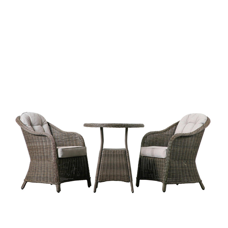 Sherwood 2 Seater Outdoor Rattan Bistro Set Table and Armchairs in Natural