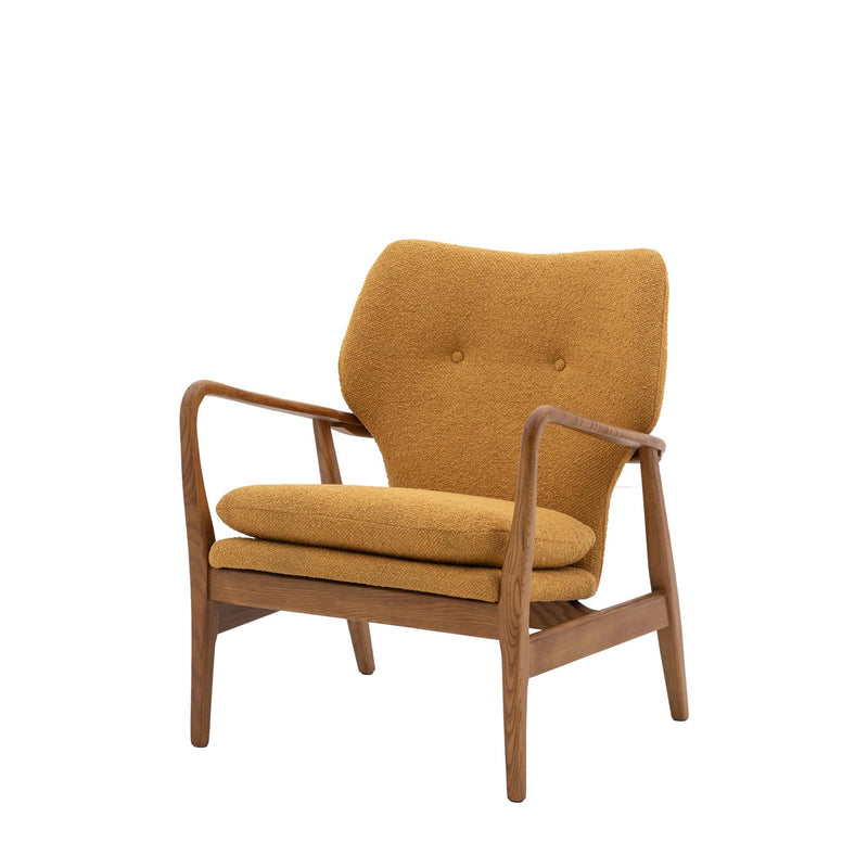 Olsen Ochre Yellow Armchair with Solid Oak Wood Legs