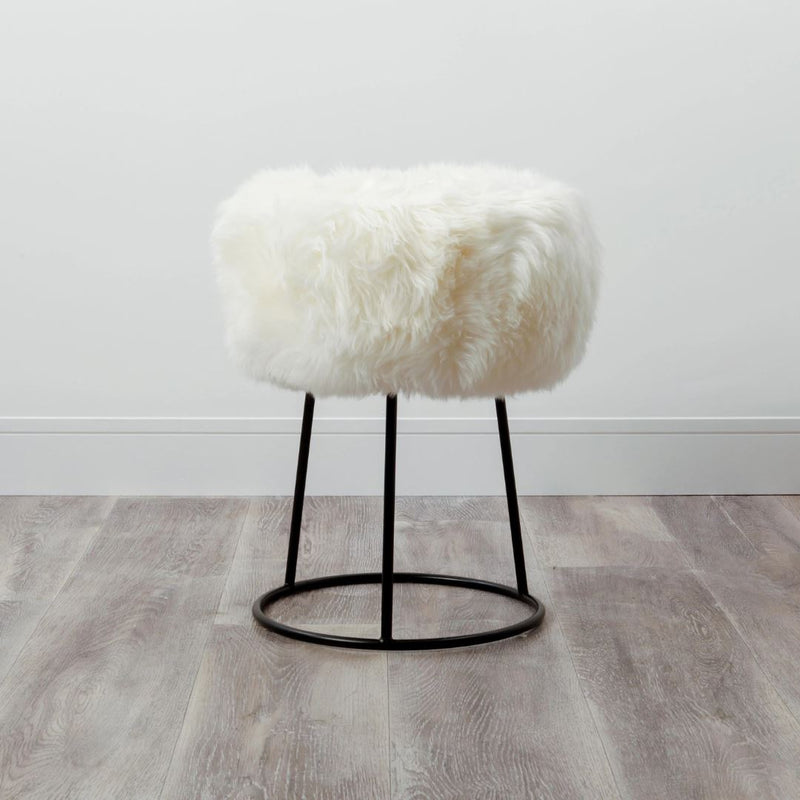 Willow Natural Sheepskin Stool with Metal Legs