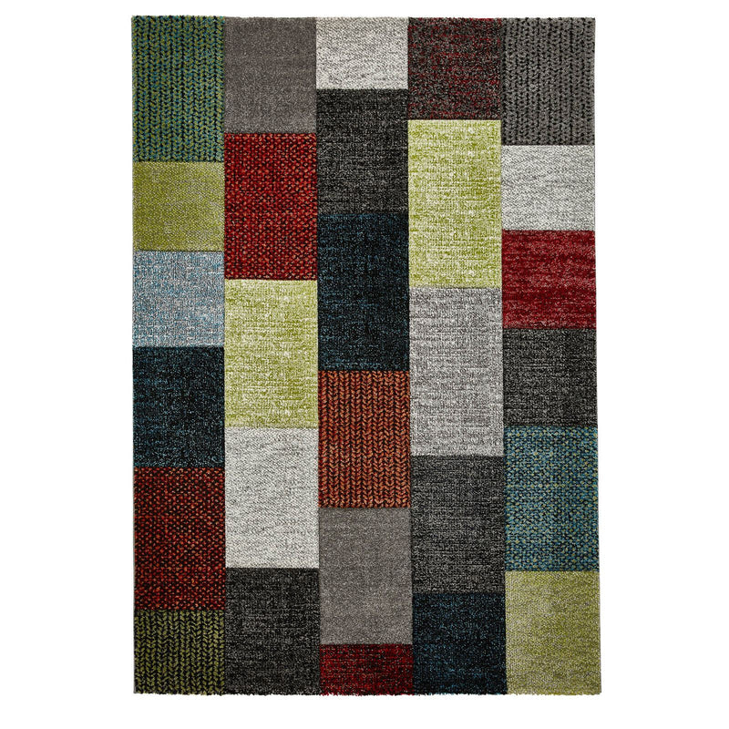 Brooklyn Modern Rugs 21830 in Square Patchwork Grey and multicolour