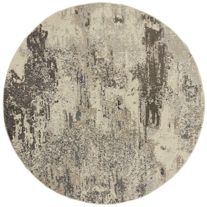 Celestial Abstract Circle Round Rugs CES02 in Ivory Grey by Nourison