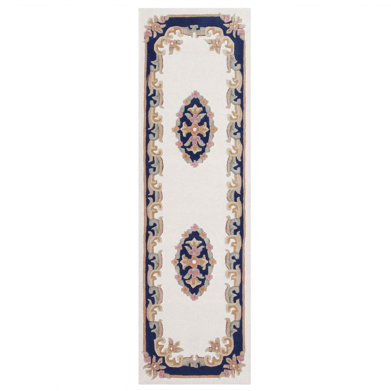 Royal Aubusson Runner rugs in Cream Blue