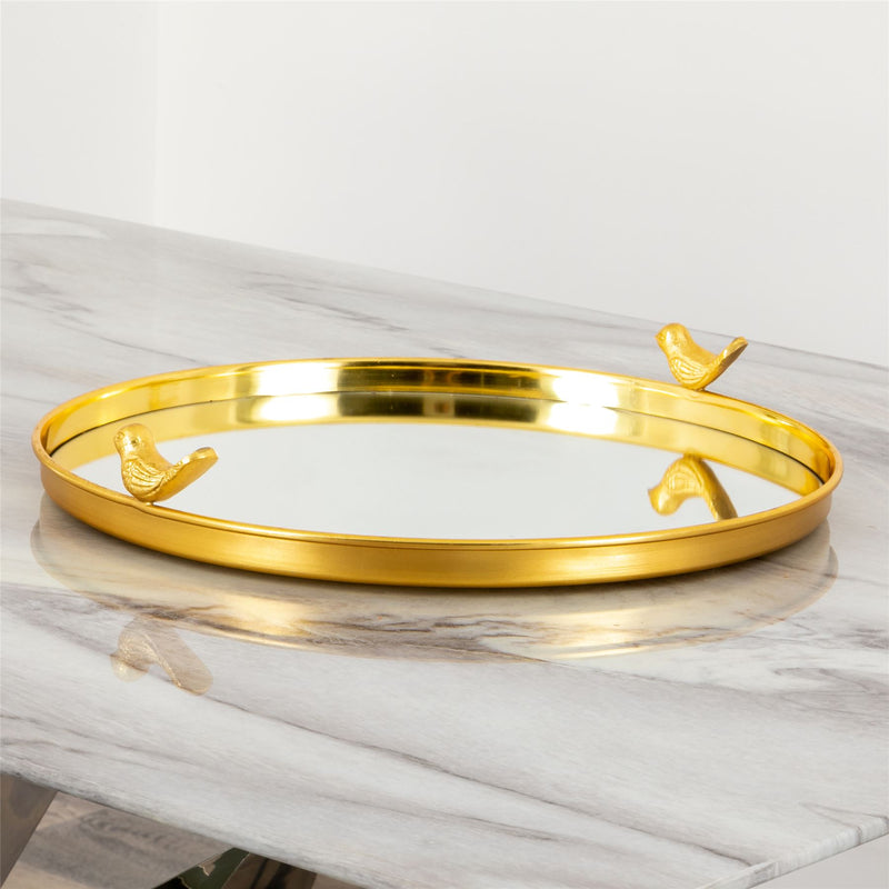 Mabel Bird Mirror Tray in Gold