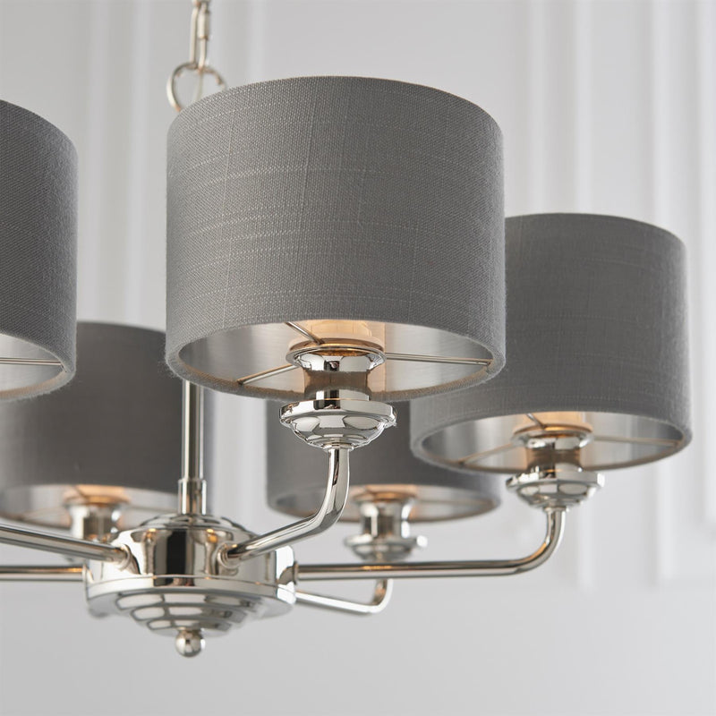 Halliday Bright Nickel 6 Multi Pendant Light with Charcoal Grey Shades