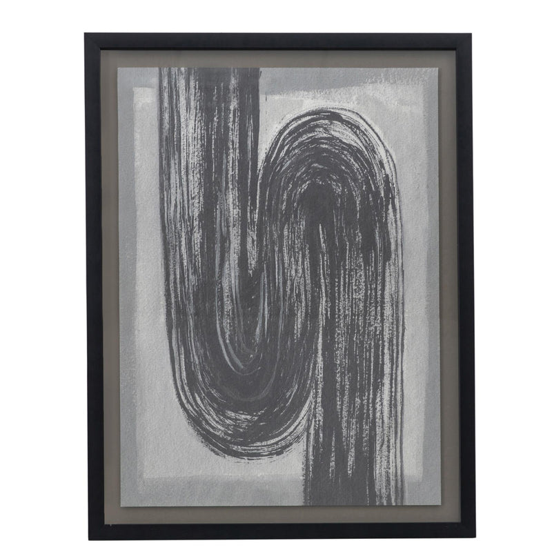 Matias Contemporary Abstract Brushstroke Wall Art in Charcoal with Black Frame