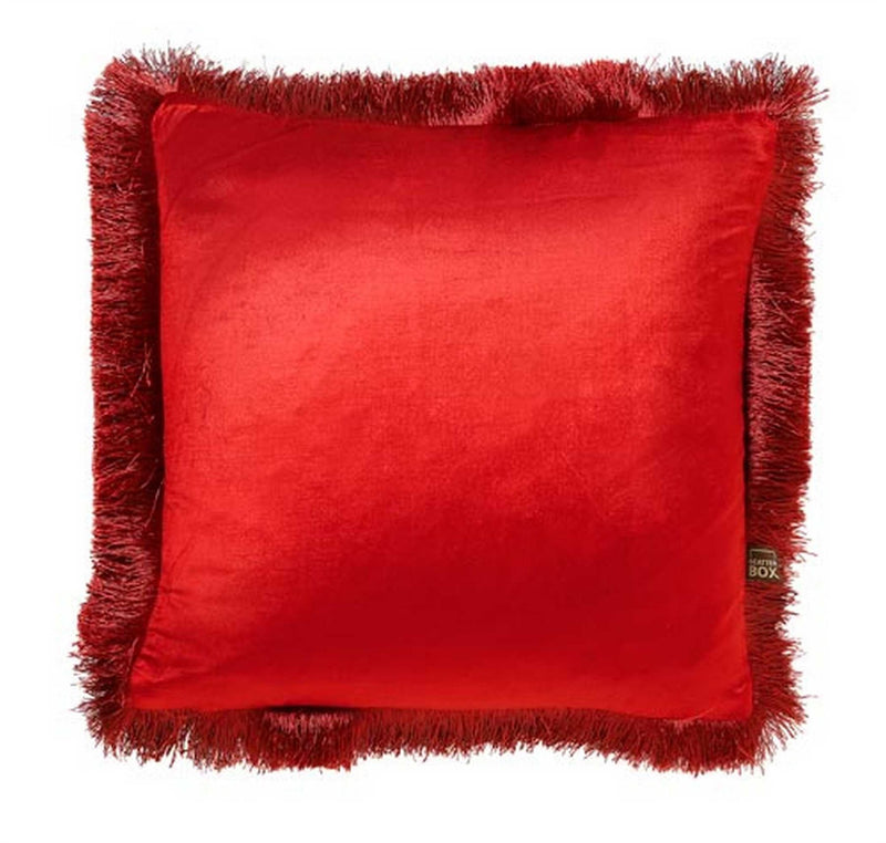 Lexi Plain Fringed Cushion in Terracotta Red