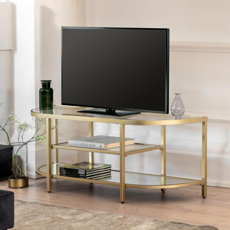 Austin Glass Display Media Unit with Champagne Metal Frame