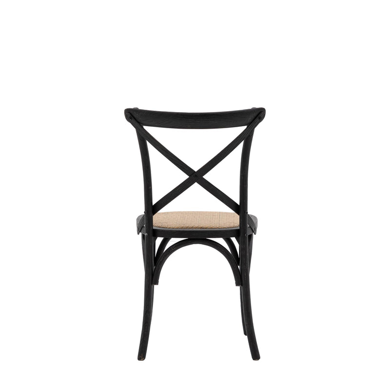 Stetson Cross Back Black Wood Dining Chair with Rattan Seat set of 2